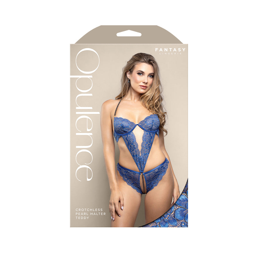 OPULENCE Crotchless Pearl Halter Teddy ML - Royal - M/L Size
