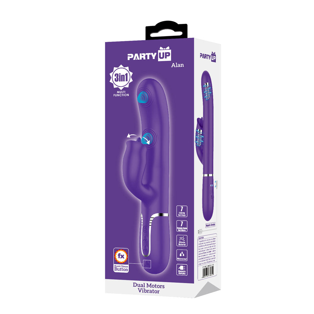 Party Up ALAN Dual Motor Vibrator - - 22.8 cm USB Rechargeable Vibrator with Licking Clit Stimulator and Thumping Shaft