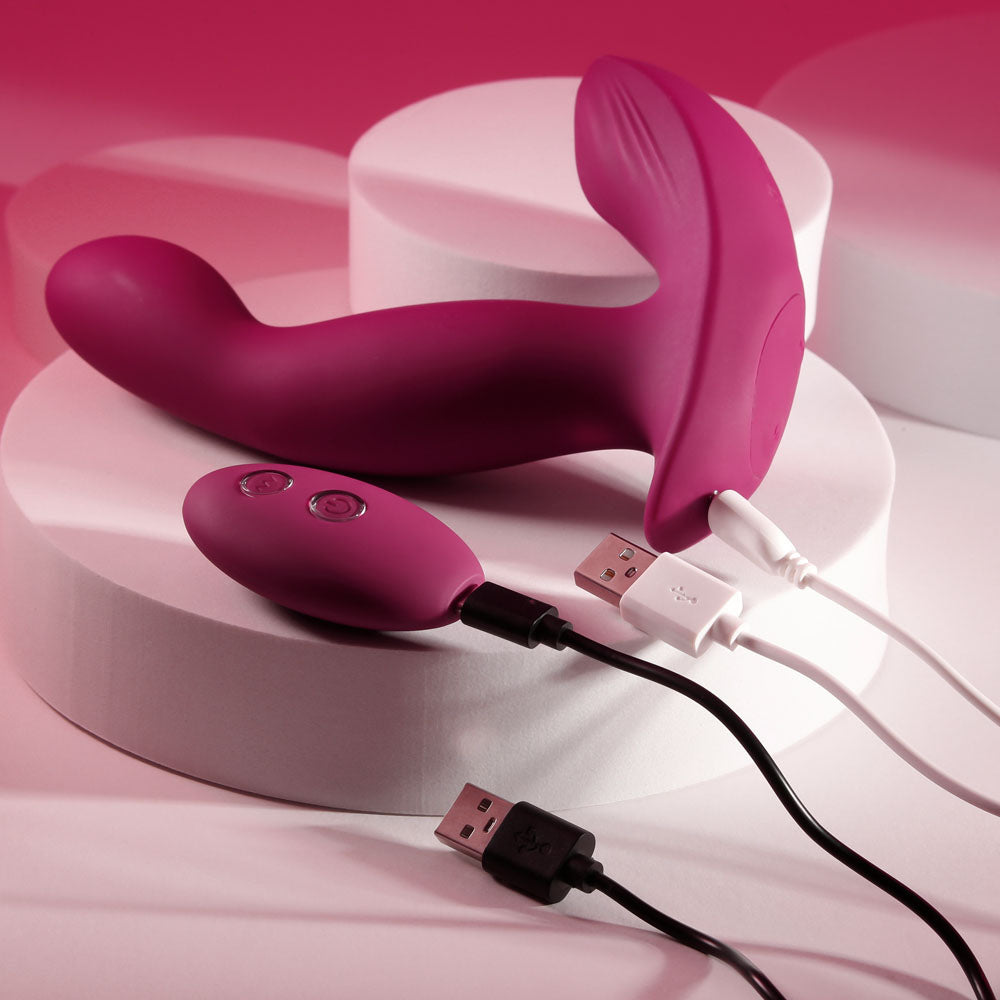Evolved COME ON OVER - Burgundy 15.9 cm USB Rechargeable Vibrator with Wireless Remote