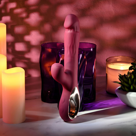Evolved BURSTING WITH PLEASURE - 25.4 cm USB Rechargeable Vibrator with Tapping Clitoral Stimulator