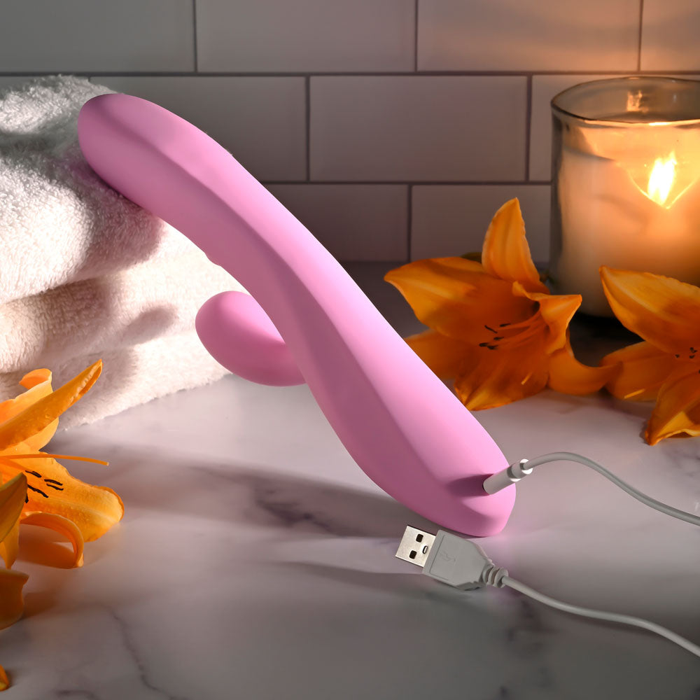 Evolved PUSH THE BUTTON - 23.5 cm USB Rechargeable Rabbit Vibrator with G-Spot Bud