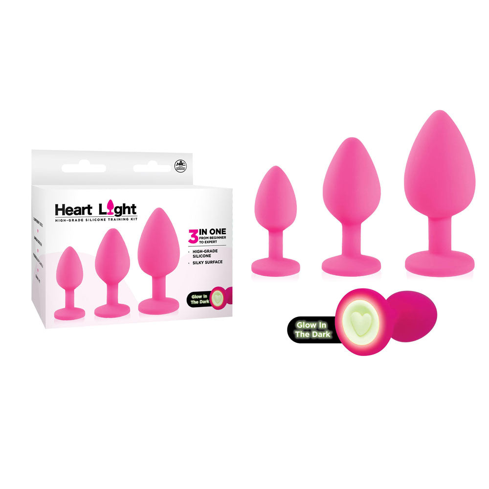 Heart Light - - Butt Plugs with Glow in Dark Bases - Set of 3 Sizes
