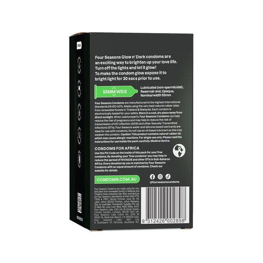 Four Seasons Glow N' Dark Condoms - Glow In The Dark Lubricated Condoms - 8 Pack