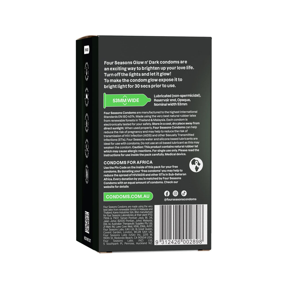 Four Seasons Glow N' Dark Condoms - Glow In The Dark Lubricated Condoms - 8 Pack