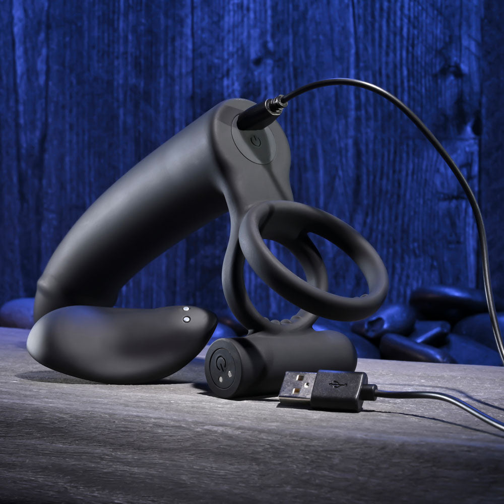 Gender X FULL SWING - USB Rechargeable Vibrating Cock Ring with Double Penetrator Dildo