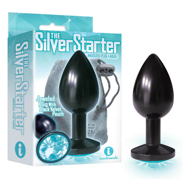 The Silver Starter - Anodised 7.1 cm (2.8'') Butt Plug with Aqua Round Jewel