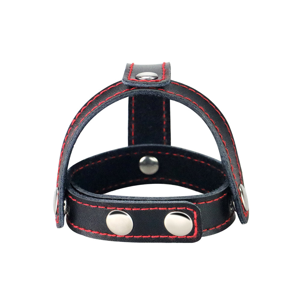 Bondage Fetish T-Style Leather Cock Ring with Ball Divider - Cock Ring