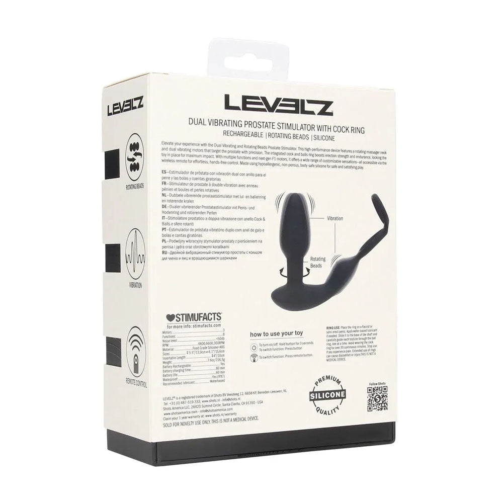 LEVELZ Dual Vibrating Prostate Stimulator with Cock Ring - USB Rechargeable Vibrating Butt Plug with Cock Ring