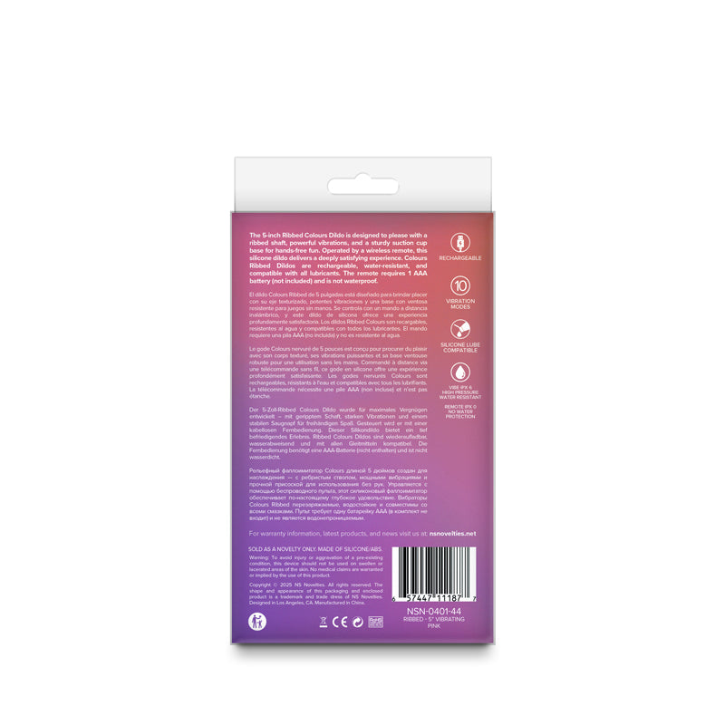 Colours Ribbed - 5'' Vibrating Dildo - - 14.5 cm USB Rechargeable Vibrating Dildo with Wireless Remote