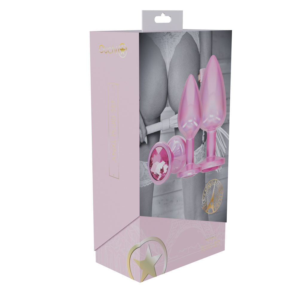 OUCH! Paris Collection - Metal Anal Plug Set - - Metallic Butt Plugs with Gem Bases - Set of 3 Sizes