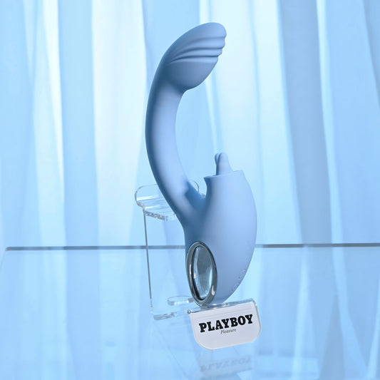 Playboy Pleasure SAPPHIRE SKY - 21.6 cm USB Rechargeable Vibrator with Double Tongue Stimulator