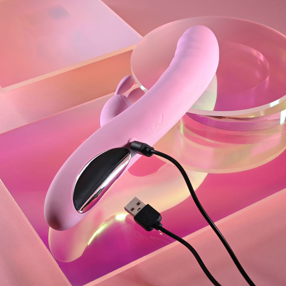 Playboy Pleasure RUB ME RIGHT - 23.2 cm USB Rechargeable Thrusting Rabbit Vibrator