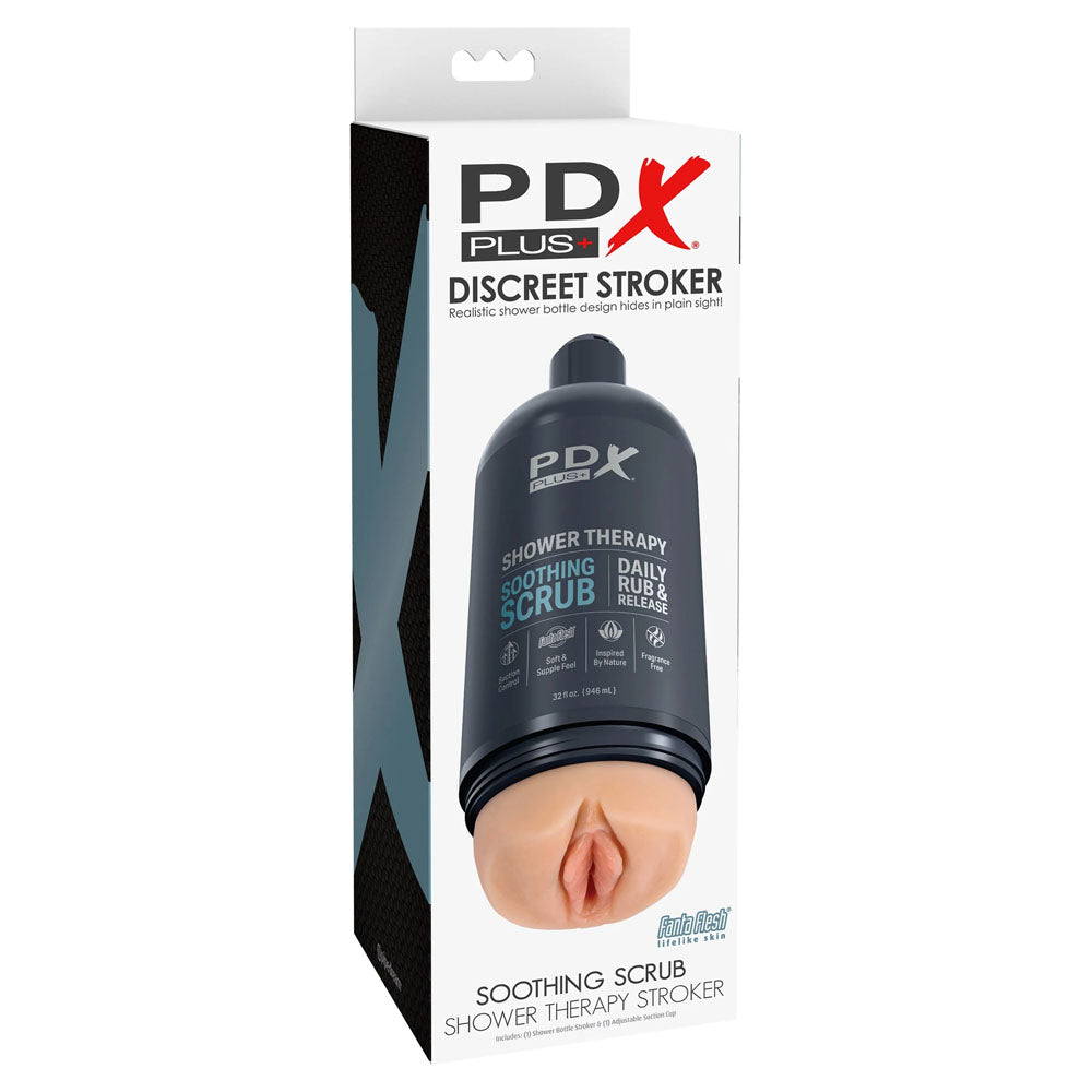 PDX Plus Shower Therapy - Soothing Scrub - - Discreet Vagina Stroker with Suction Base