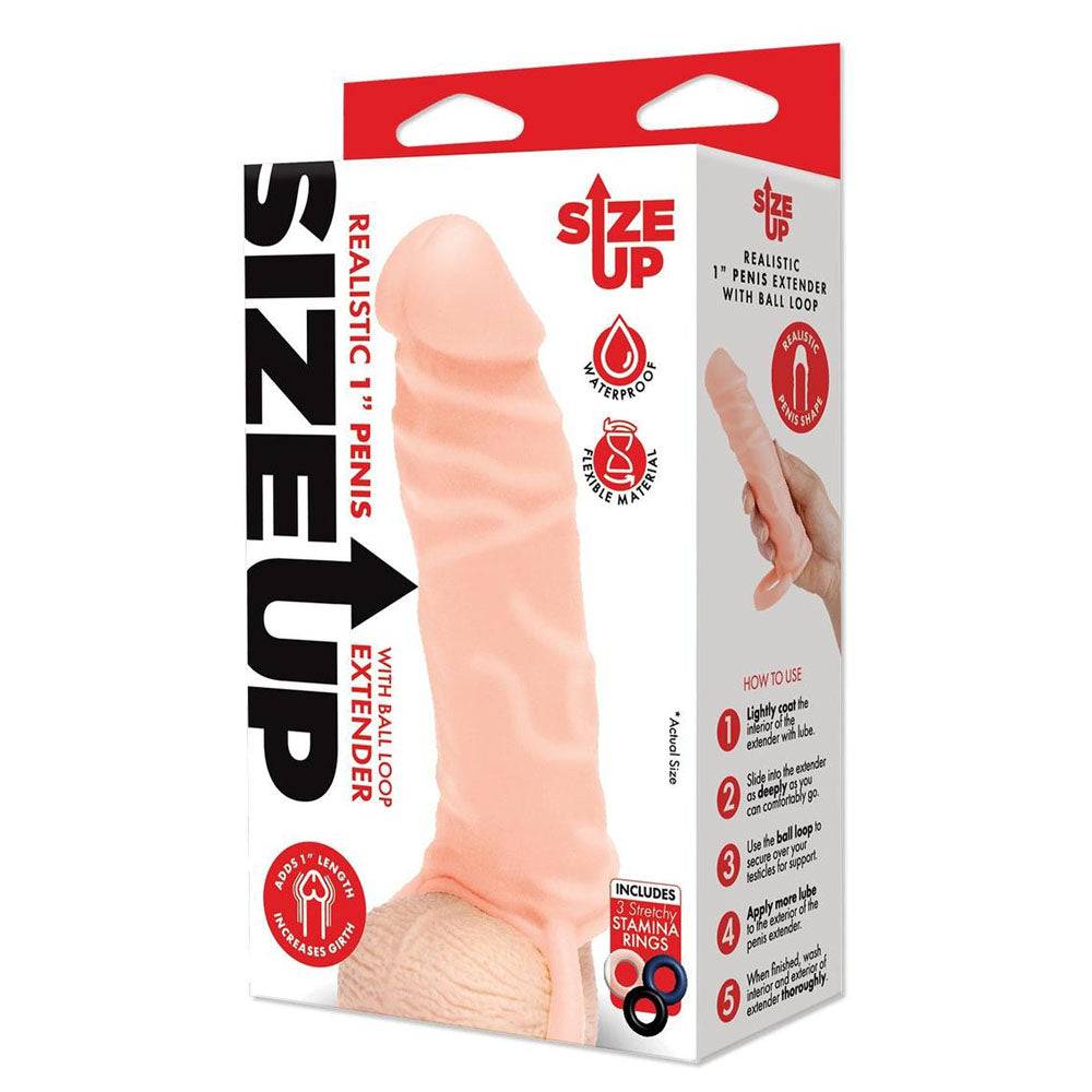 Size Up Realistic 1 Inch Penis Extender - - 2.5 cm (1'') Penis Extension Sleeve