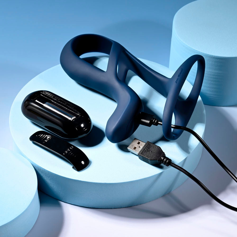 Zero Tolerance BIG TIME - Navy USB Rechargeable Vibrating Penis Sleeve with Wireless Remote