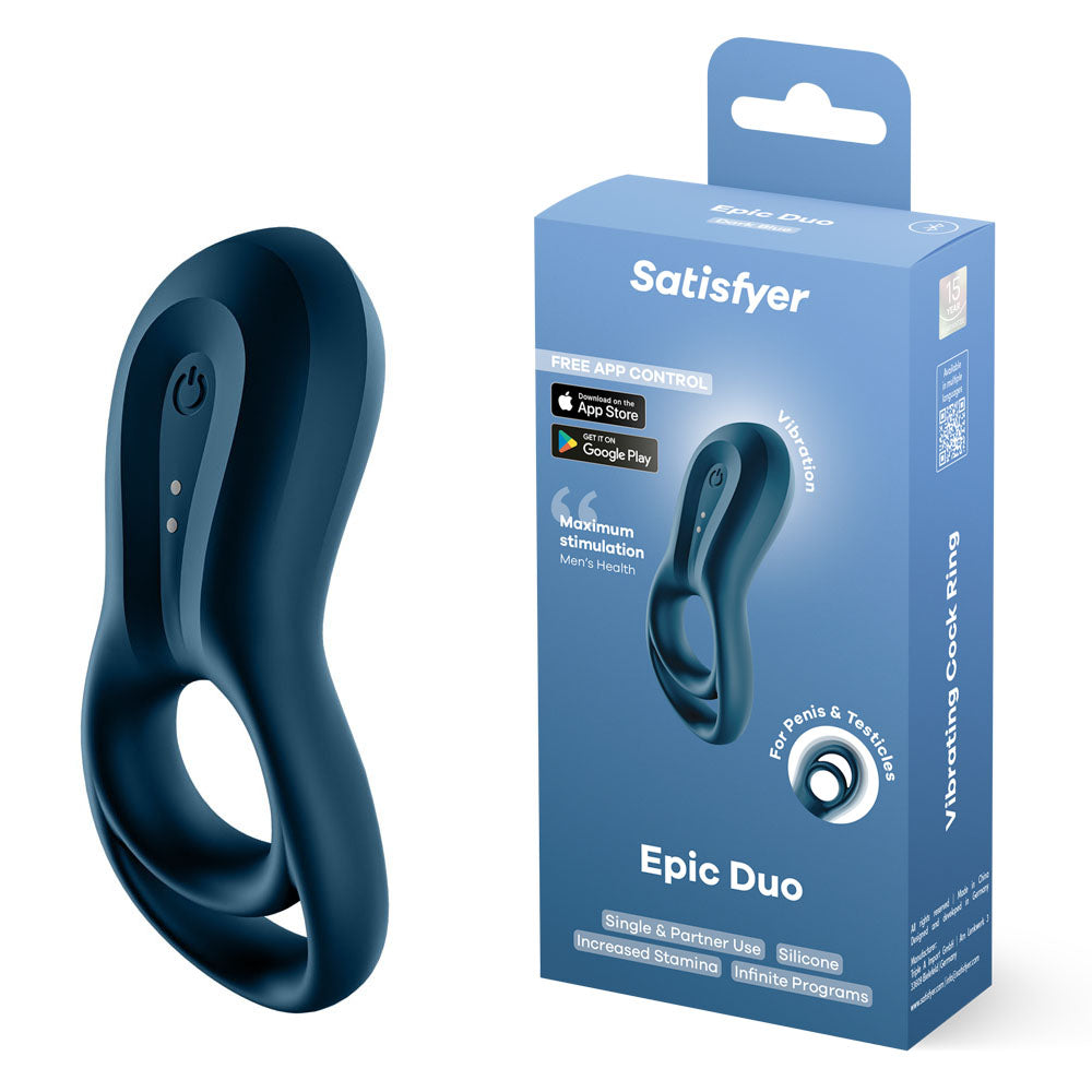 Satisfyer Epic Duo - Navy  USB Rechargeable Cock & Balls Ring with App Control