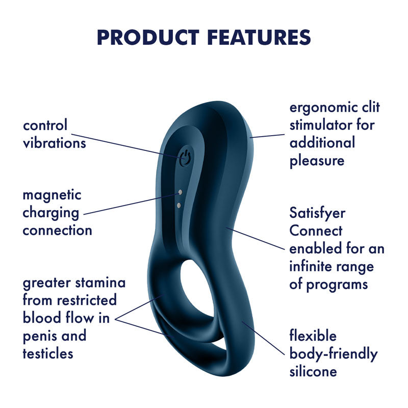 Satisfyer Epic Duo - Navy  USB Rechargeable Cock & Balls Ring with App Control