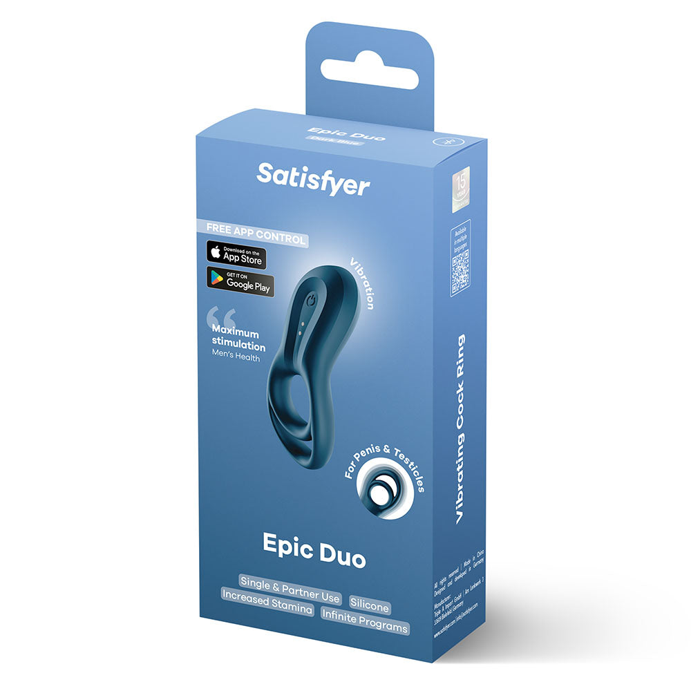 Satisfyer Epic Duo - Navy  USB Rechargeable Cock & Balls Ring with App Control