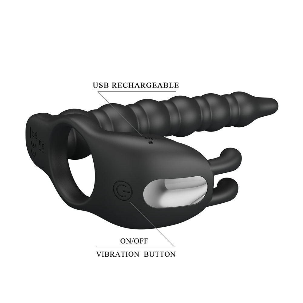 Party Up MARCUS Ring & Anal Plug -  USB Rechargeable Vibrating Cock Ring with Double Penetrator