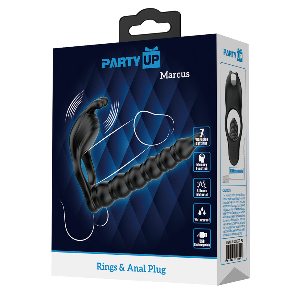Party Up MARCUS Ring & Anal Plug -  USB Rechargeable Vibrating Cock Ring with Double Penetrator