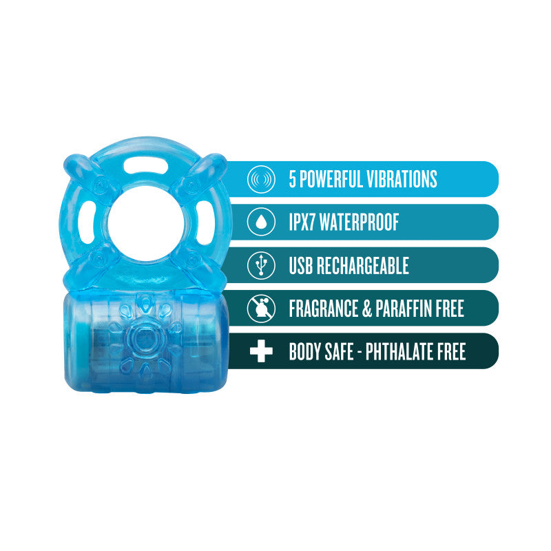 Stay Hard Rechargeable 5 Function Cock Ring -  USB Rechargeable Vibrating Cock Ring