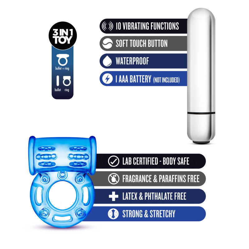 Stay Hard 10-Function Vibrating Bull Ring -  Vibrating Cock Ring
