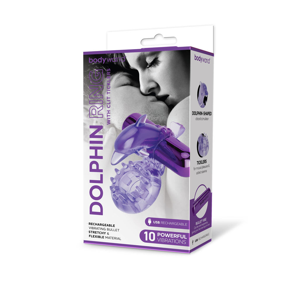 Bodywand Rechargeable Dolphin Ring with Clit Ticklers -  USB Rechargeable Vibrating Cock Ring