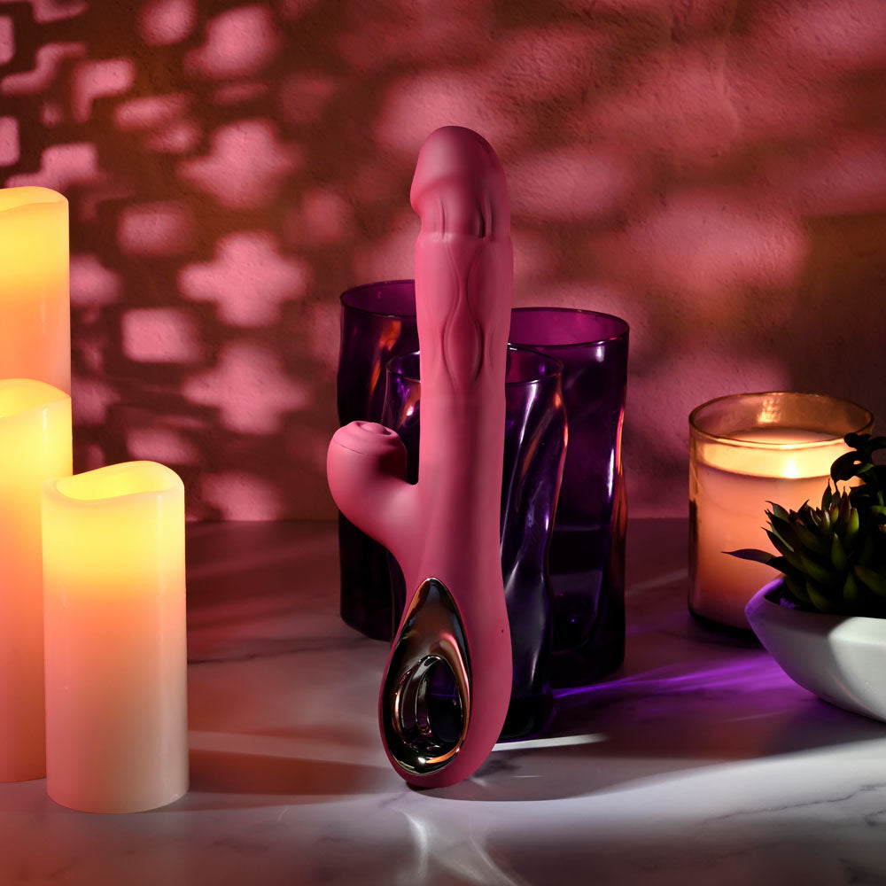 Evolved BURSTING WITH PLEASURE -  25.4 cm USB Rechargeable Vibrator with Tapping Clitoral Stimulator