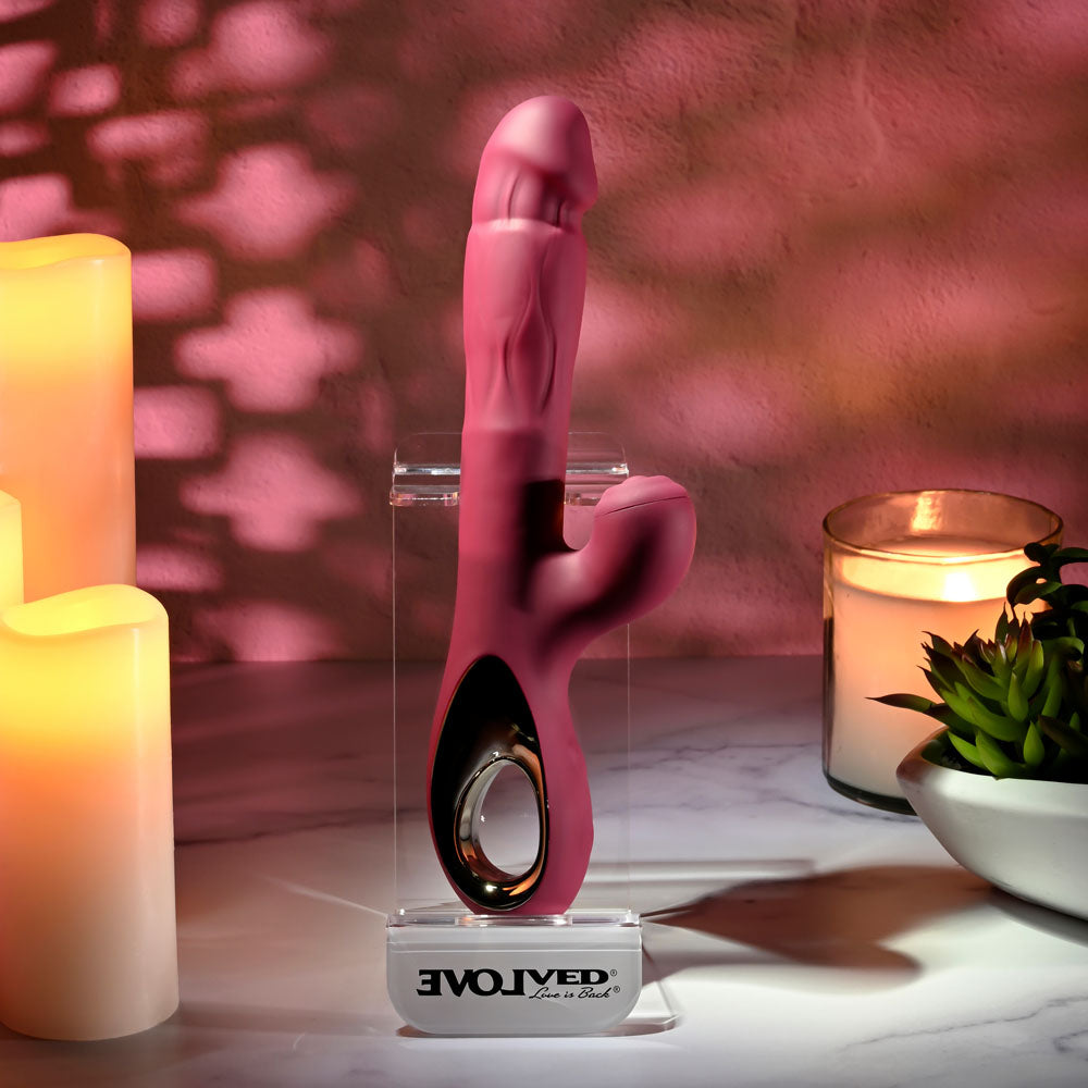 Evolved BURSTING WITH PLEASURE -  25.4 cm USB Rechargeable Vibrator with Tapping Clitoral Stimulator
