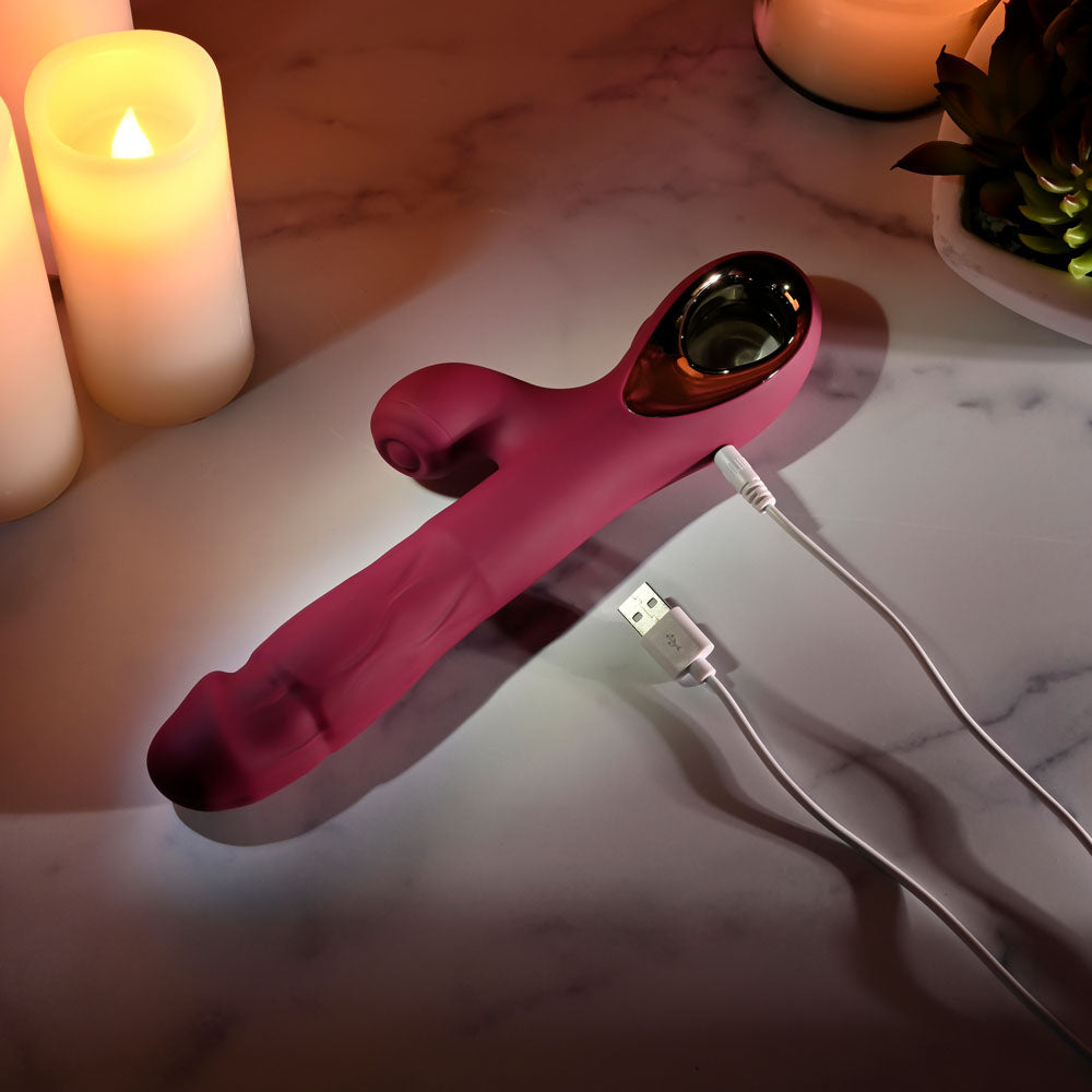 Evolved BURSTING WITH PLEASURE -  25.4 cm USB Rechargeable Vibrator with Tapping Clitoral Stimulator