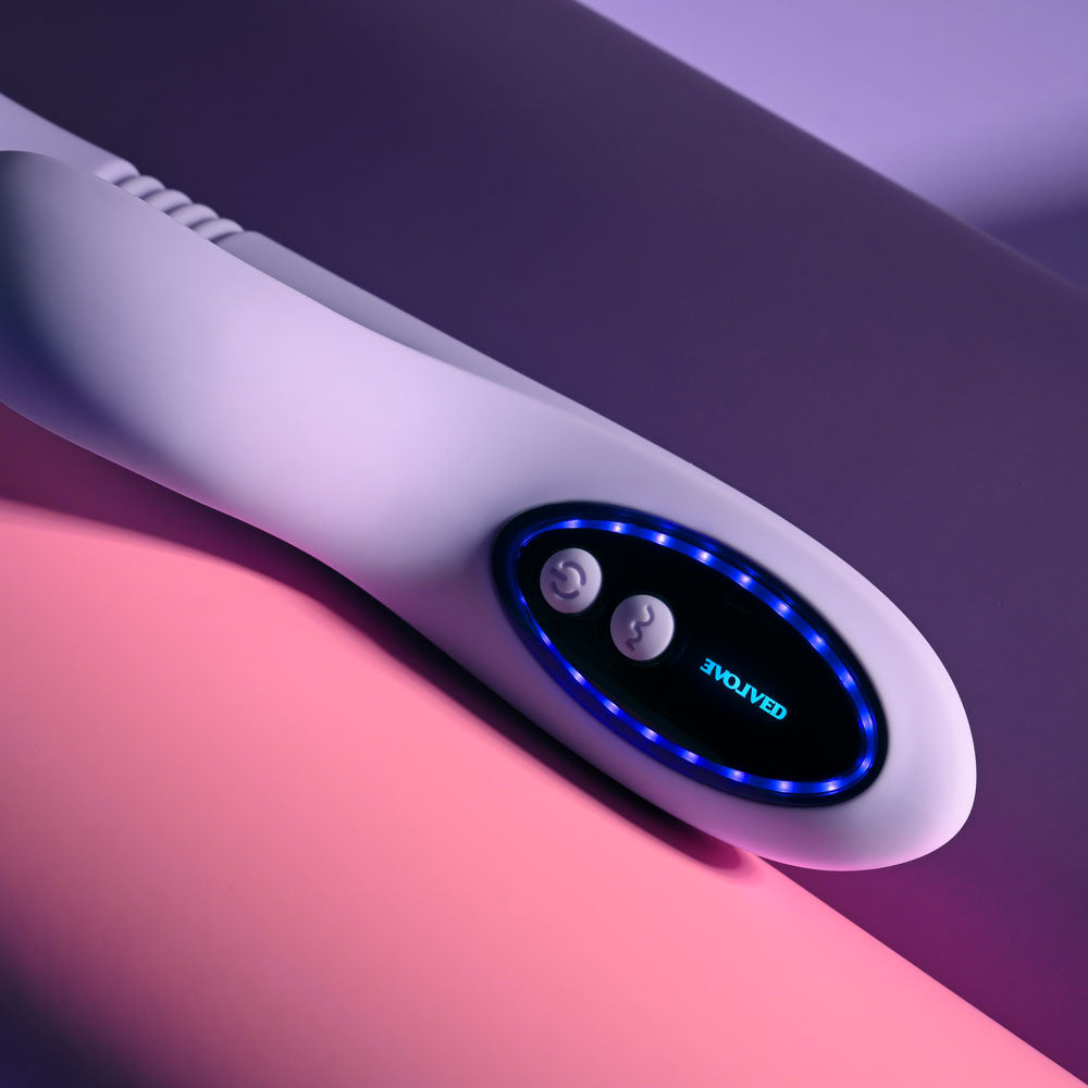 Evolved PEP TALK -  23.3 cm USB Rechargeable Thrusting Vibrator with Tapping Clitoral Stimulator
