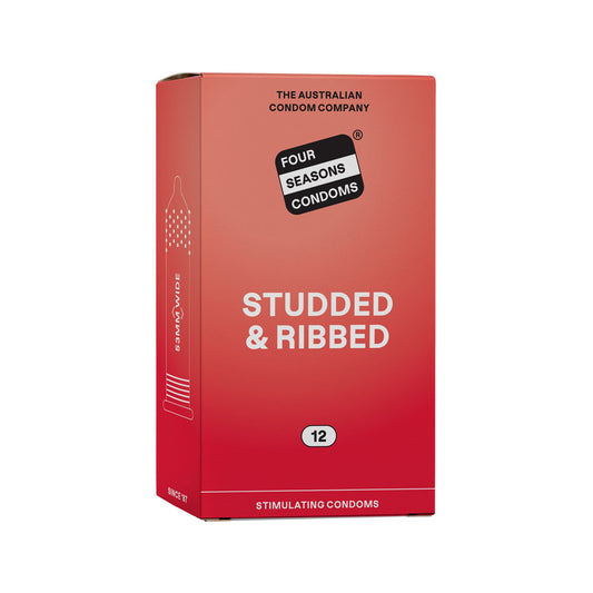 Four Seasons Studs & Ribs Condoms - Studded & Ribbed Lubricated Condoms - 12 Pack
