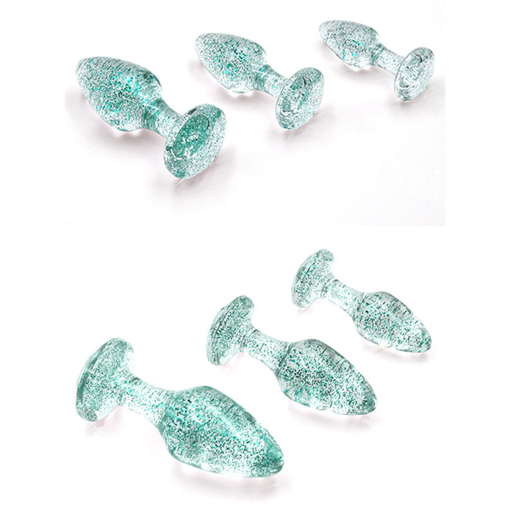 Adam & Eve Glitter Gem 3-Piece Butt Plug Set -  - Glitter  Butt Plugs - Set of 3 Sizes