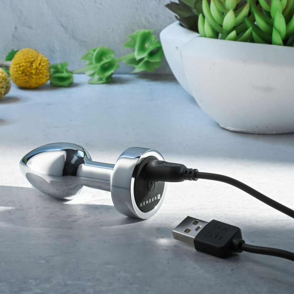 Gender X ROCKIN METAL PLUG MINI -  7.8 cm USB Rechargeable Vibrating Mini Butt Plug