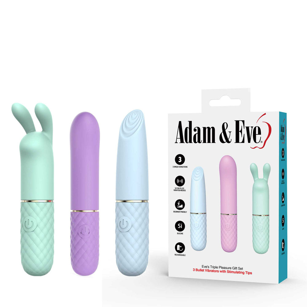 Adam & Eve TRIPLE PLEASURES -  USB Rechargeable Vibrators - Set of 3