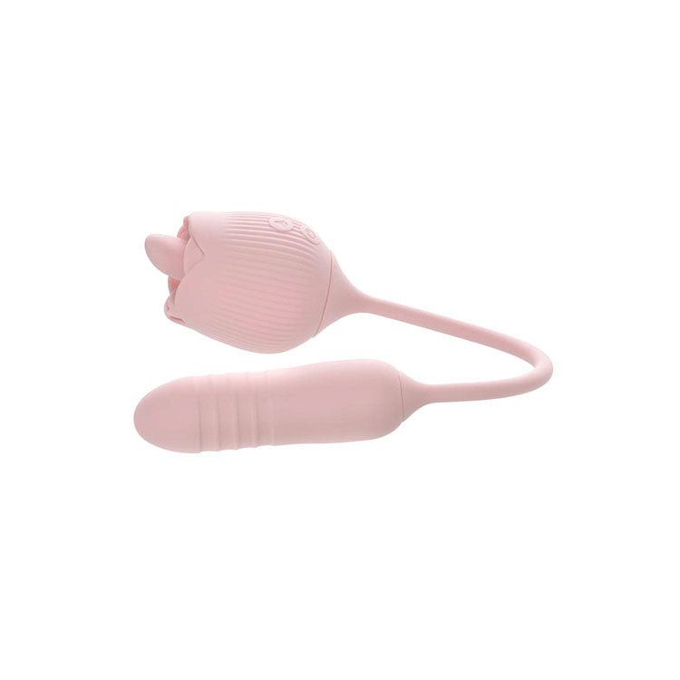 Adam & Eve THRUST & TICKLE Rose Vibrator -  USB Rechargeable Flickering Rose Stimulator with Thrusting Bullet