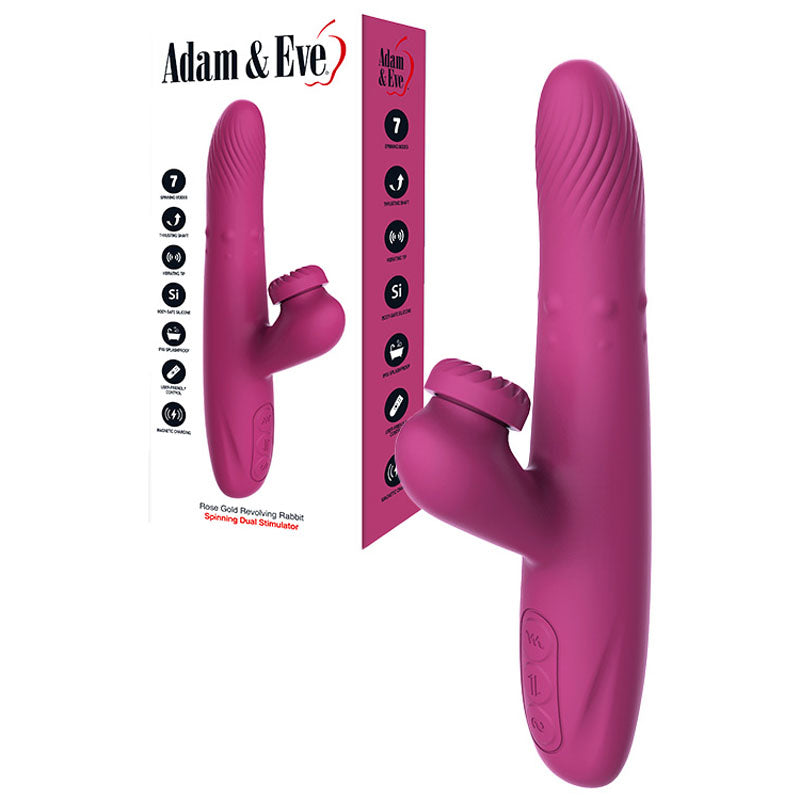 Adam & Eve ROSE GOLD REVOLVING RABBIT -  22.5 cm USB Rechargeable Spinning & Thrusting Rabbit Vibrator