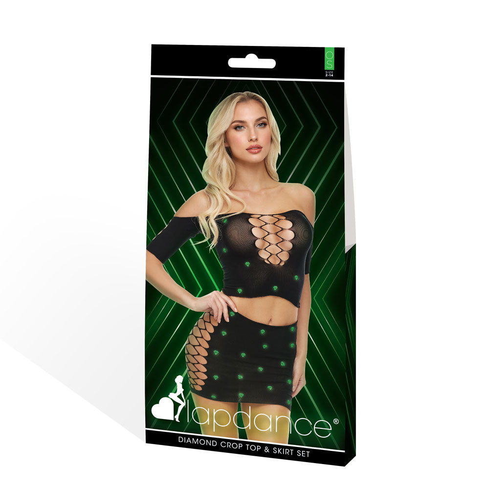 LAPDANCE Diamond Crop Top & Skirt Set - OS -  with Glow in Dark Pattern - One Size