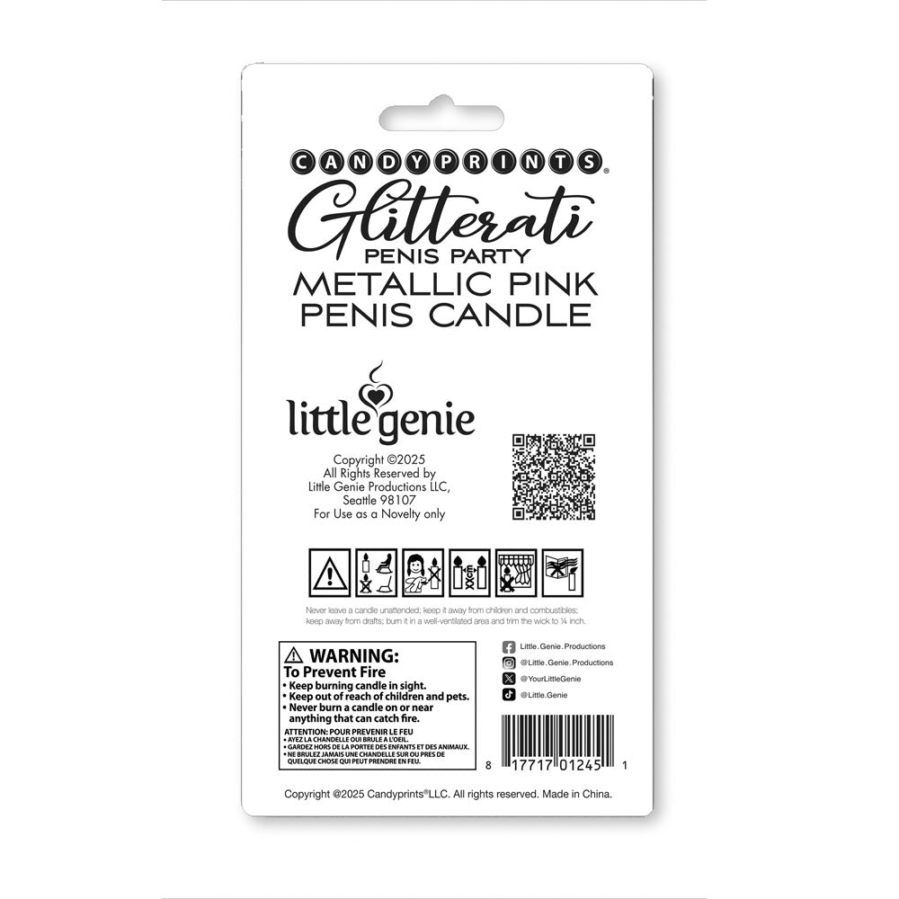 Glitterati Metallic Pink Penis Candle -  10 cm Penis Party Candle