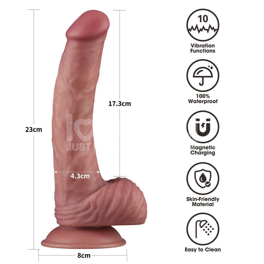 Dual Density Power Cock - 9 Inch  -  23 cm USB Rechargeable Vibrating Dildo