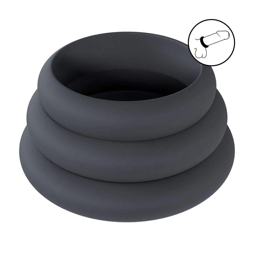 LEVELZ Wide O Silicone Cock Ring Set of 3 - L/XL/2X -  Cock Rings - Set of 3 Sizes