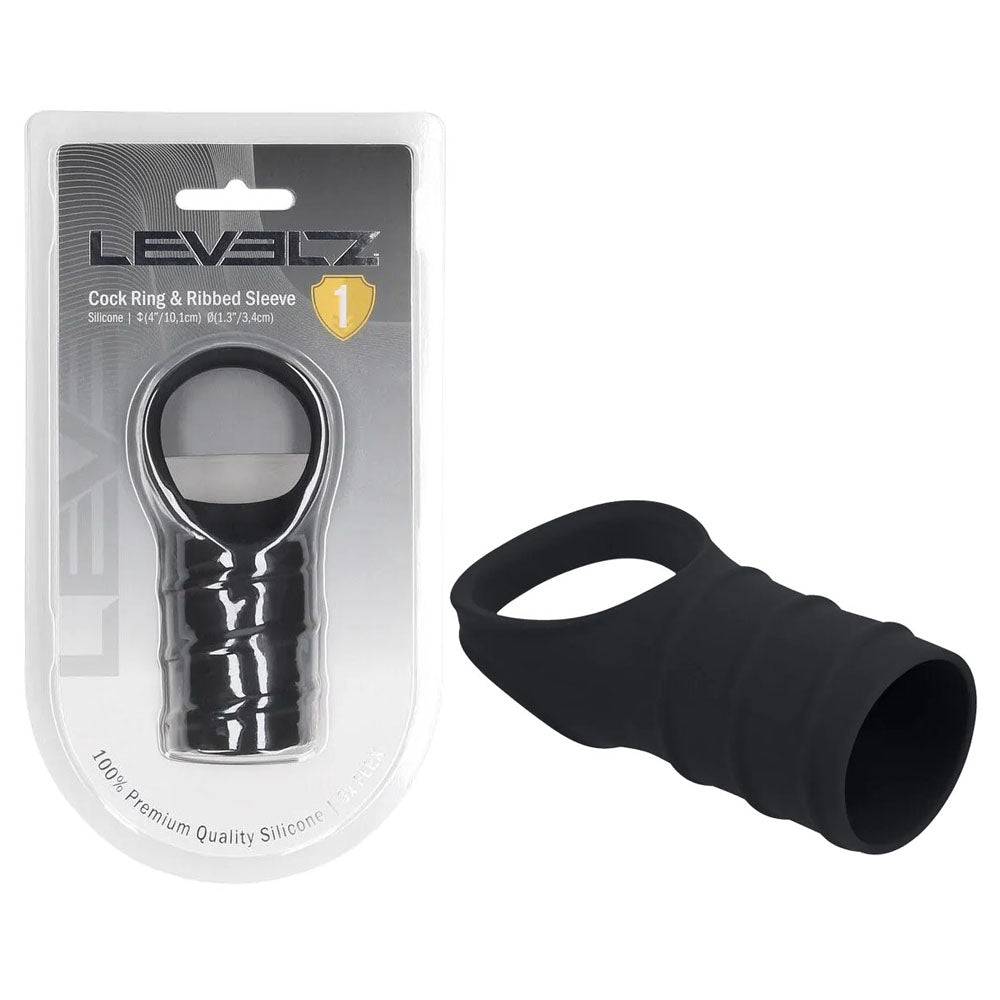 LEVELZ Silicone Cock Ring & Ribbed Sleeve -  Cock Ring with Sleeve