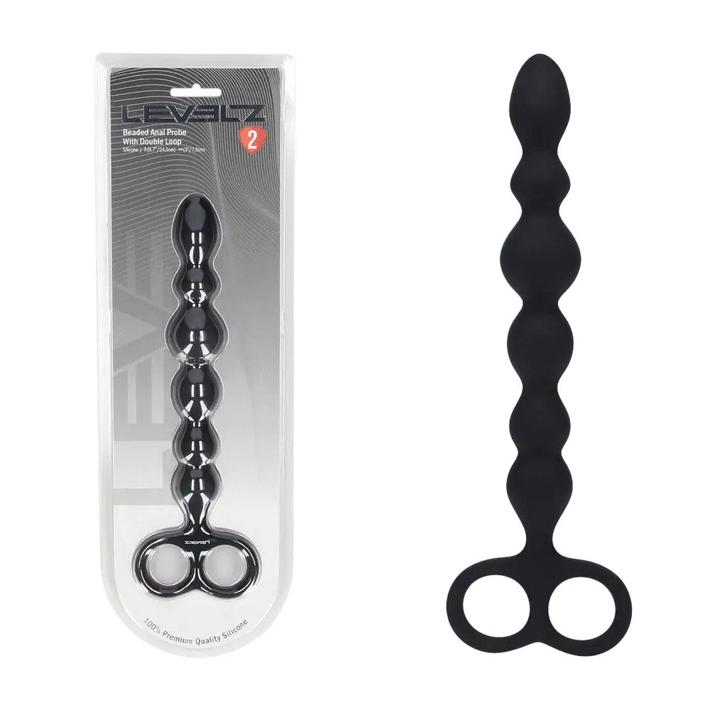 LEVELZ Beaded Silicone Anal Probe with Double Loop -  24.5 cm Anal Beads