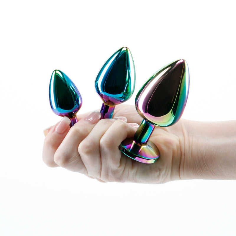 Rear Assets Trainer Kit - Multicolour - Rainbow - Multi  Metallic Butt Plugs with Rainbow Gems - Set of 3 Sizes