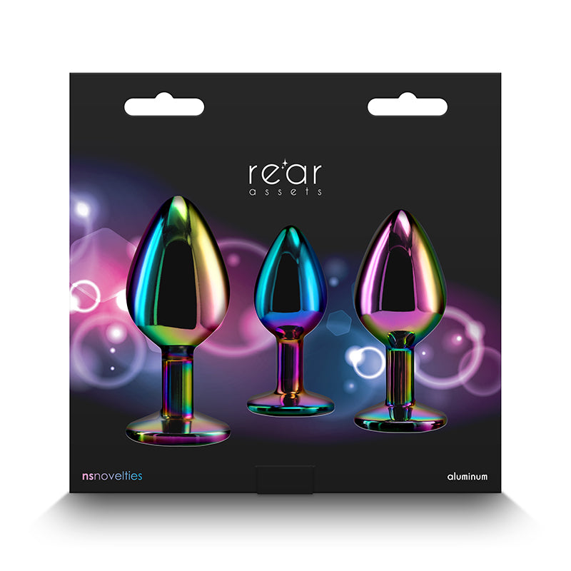 Rear Assets Trainer Kit - Multicolour - Rainbow - Multi  Metallic Butt Plugs with Rainbow Gems - Set of 3 Sizes