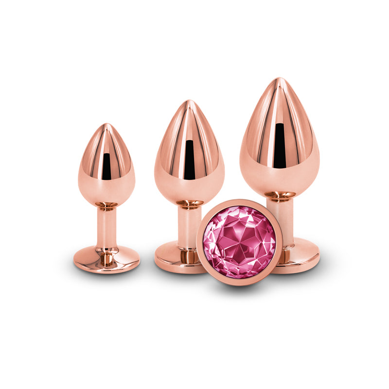 Rear Assets Trainer Kit -  - Pink -  Metallic Butt Plugs with Pink Gems - Set of 3 Sizes
