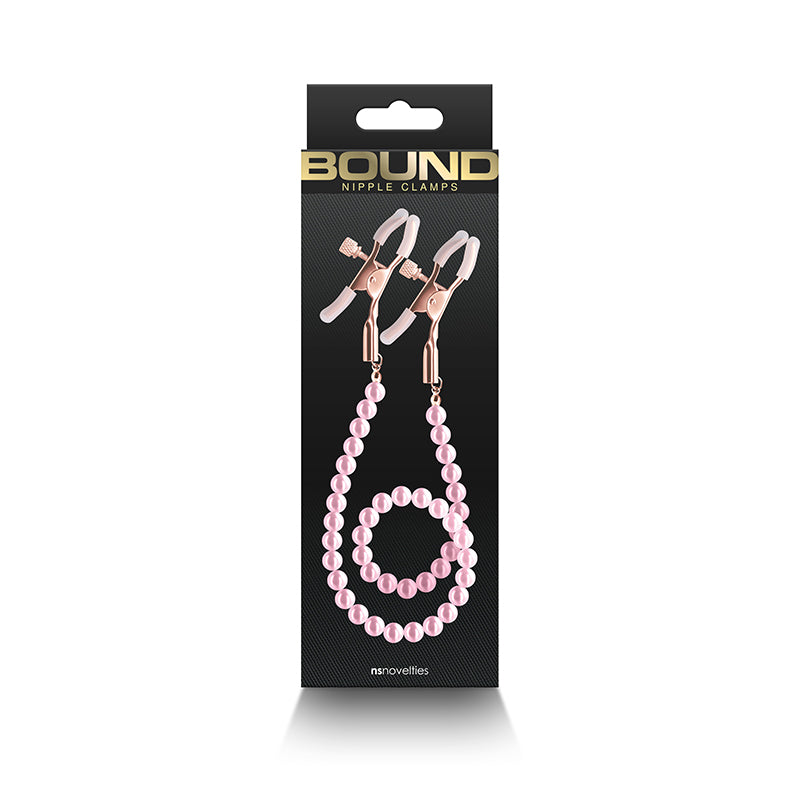 Bound Nipple Clamps - DC1 -  - Gold Nipple Clamps with  Pearl Chain