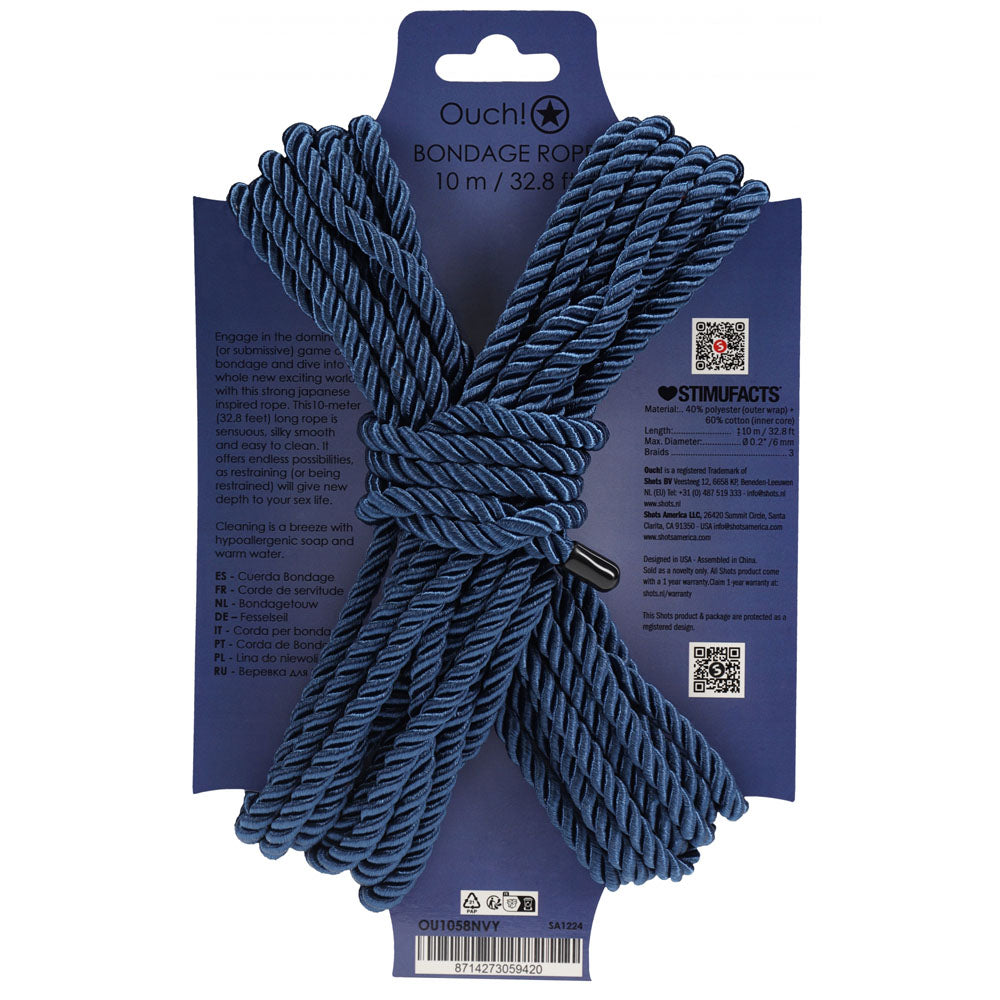 OUCH! Bondage Rope - 10 M - Navy  - Navy  Nylon Bondage Rope - 10 metre Length