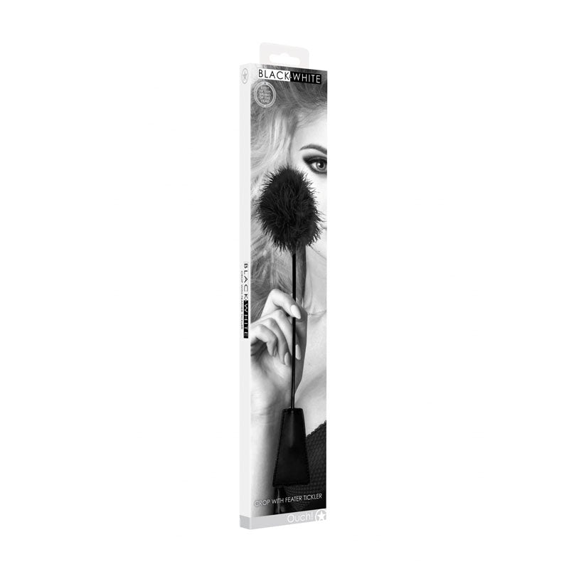 OUCH!  & White Crop with Feather Tickler -  44 cm Feather Crop