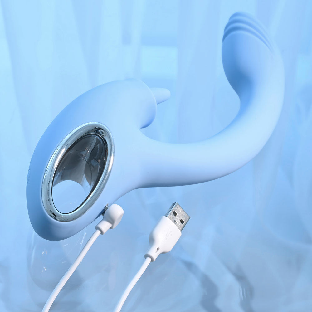 Playboy Pleasure SAPPHIRE SKY -  21.6 cm USB Rechargeable Vibrator with Double Tongue Stimulator